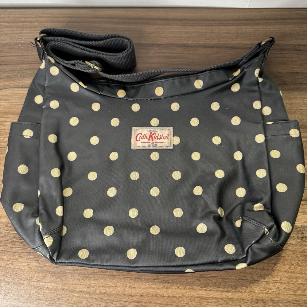 Cath Kidston London Blue Beige Polka Dot Spotted Shoulder Bag PVC Side Pockets